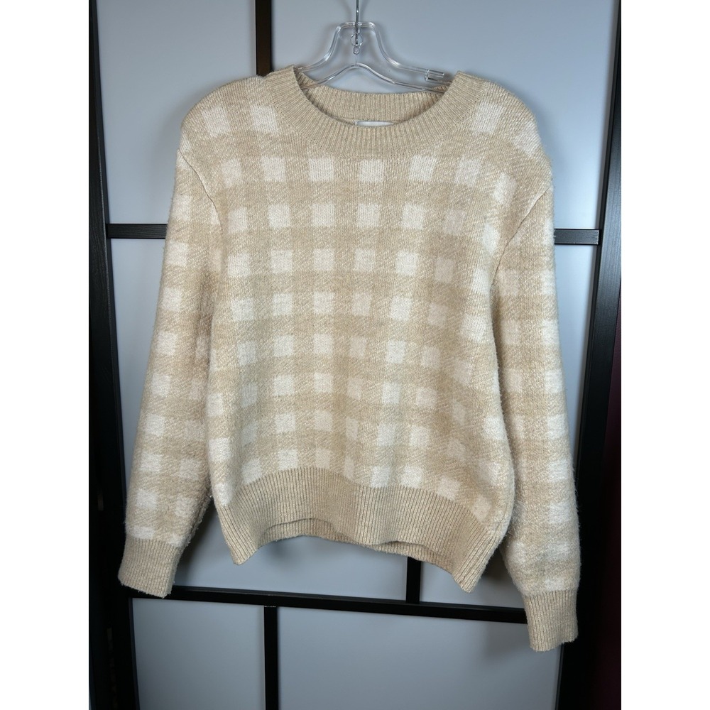 Evereve Collette Checkered Strong Shoulder Sweater M Cottage Core Preppy Chic